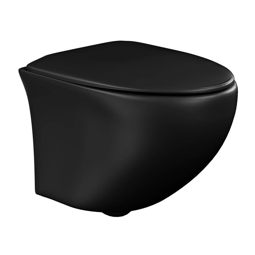 Wall Mounted Round Toilet Bowl Only in Black, with Soft Close Cover -  Simple Project, HD-US-WHT-2-B