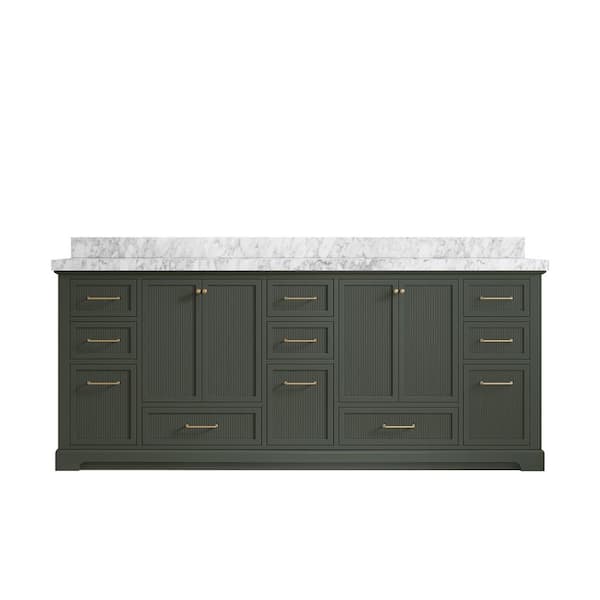 Willow Collections Alys 84 in. W x 22 in. D x 36 in. H Double Sink Bath Vanity in Pewter Green with 2 in. Carrara Marble Top
