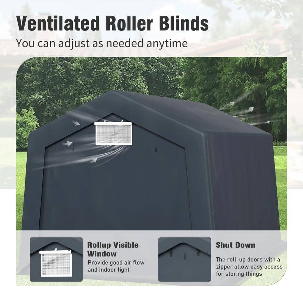 Gray 10' x 15' Heavy Duty Steel Frame Carport Garage