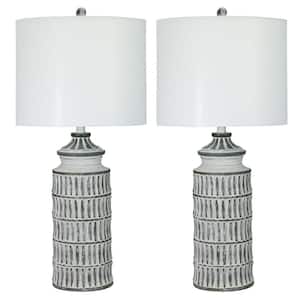 Pair of 29 in. Antique Grey Indoor Table Lamps with Decorator Shade