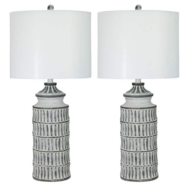 Fangio Lighting Pair of 29 in. Antique Grey Indoor Table Lamps with Decorator Shade