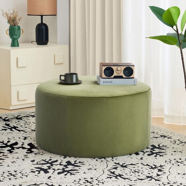 CHRISTOPHER KNIGHT HOME Olive Green Modern Round Velvet Ottoman 30
