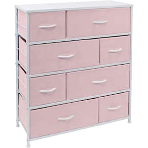 11.5 in. L x 34 in. W x 36 in. H 8-Drawer Pink Dresser Steel Frame Wood Top Easy Pull Fabric Bins