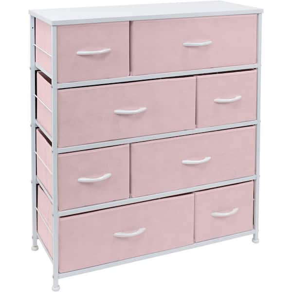 Sorbus 11.5 in. L x 34 in. W x 36 in. H 8-Drawer Pink Dresser Steel Frame Wood Top Easy Pull Fabric Bins