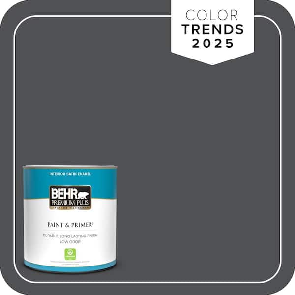 BEHR PREMIUM PLUS 1 qt. #PPU18-01 Cracked Pepper Satin Enamel Low Odor Interior Paint & Primer