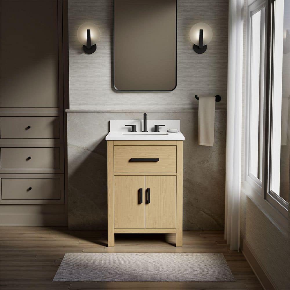Kresla 25in. Single Sink Freestanding Light Oak Bath Vanity with White Quartz Top Assembled price history on PriceWatchPro