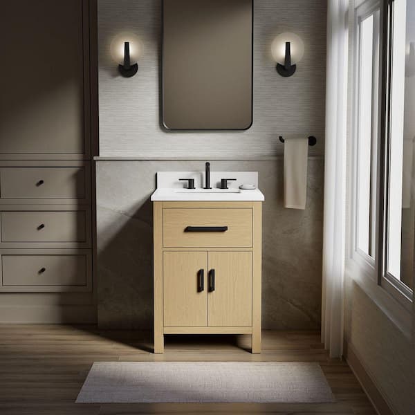 Kresla 25in. Single Sink Freestanding Light Oak Bath Vanity with White Quartz Top Assembled