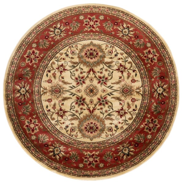 Lyndhurst 3 ft. x 3 ft. Round Ivory/Rust Border Floral Antique Area Rug