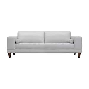 Wynne 93.8 in. Dove Gray Leather 3-Seater Lawson Sofa with Wood Legs