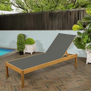 Lagunan 77.56 in. x 26.38 in. Modern Minimalist Adjustable Acacia Wood Chaise Outdoor Lounge Chair, Dark Gray/Natural