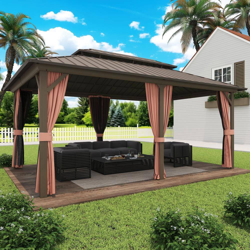 EAGLE PEAK 12x18 Brown Aluminum Frame Gazebo with Double Roof