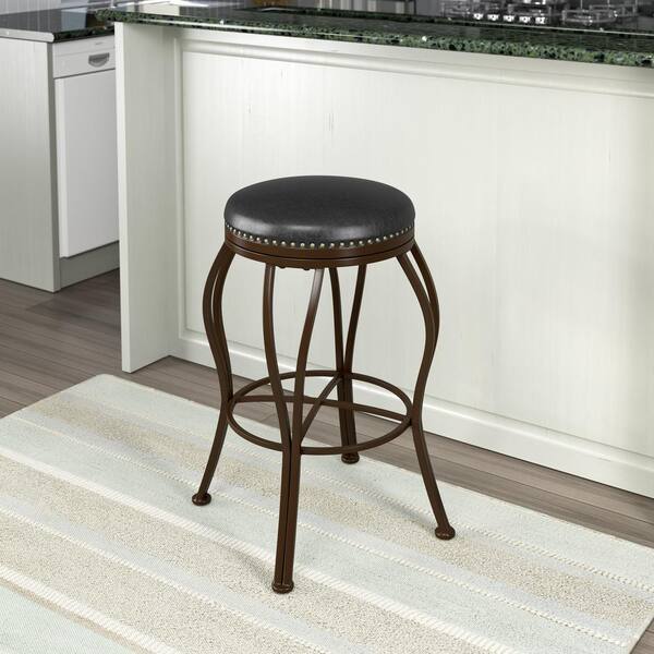 CorLiving Jericho 30 in. Metal Bar Stool with Dark Brown Bonded Leather Seat