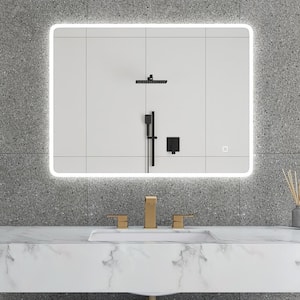 32 in. W x 24 in. H Rectangular Frameless Dimmable Bluetooth Anti-Fog Wall Mounted Bathroom Vanity Mirror in Silver