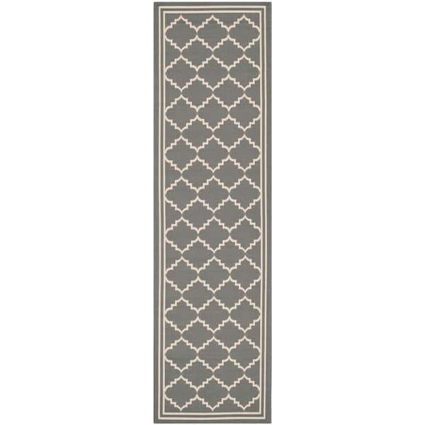 Courtyard Gray/Beige 2 ft. x 8 ft. Geometric Indoor/Outdoor Patio  Runner Rug