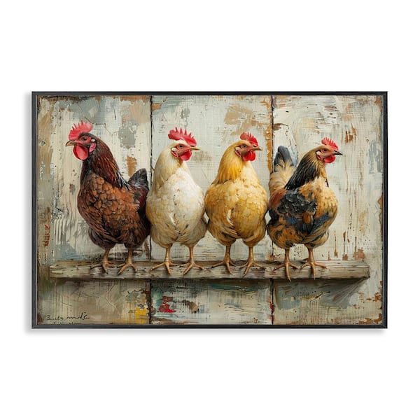 Stupell Industries Chickens in a Row by LSR Design Studio Black Framed Animal Giclee Art Print 20 in. x 30 in.