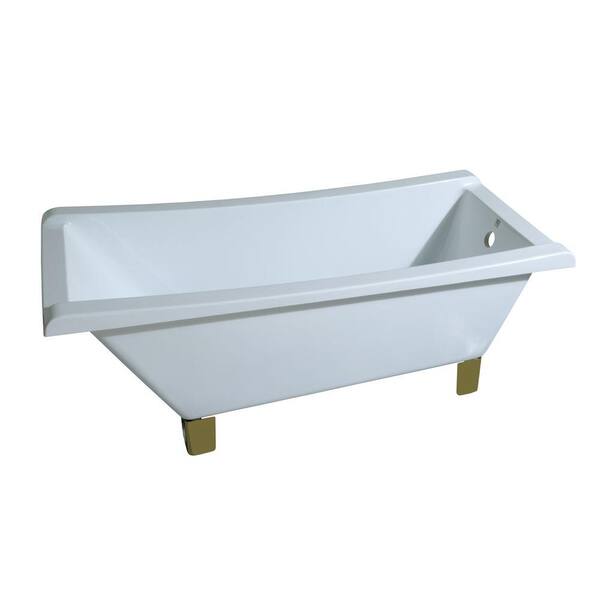 Aqua Eden Modern 5.6 ft. Acrylic Slipper Clawfoot Non-Whirlpool Bathtub in White with Square Feet in Polished Brass