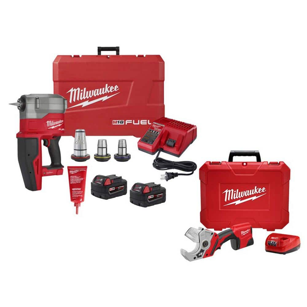 M18 Fuel 18-Volt Lithium-Ion Brushless Cordless 1/2 in.-2 in. PEX Expansion Tool Kit and M12 12V Cordless PVC Shear Kit -  Milwaukee, 2932-22XC-24