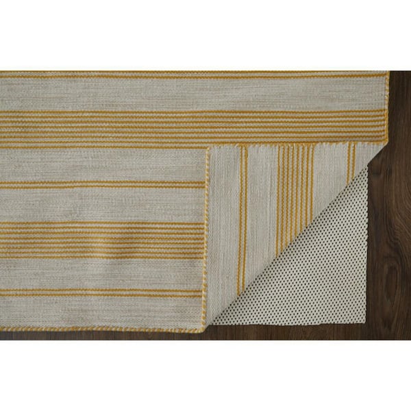 2 ft. x 8 ft. Yellow, Ivory Striped Area Rug