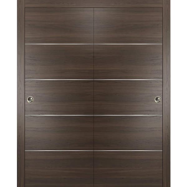 Sartodoors Planum 0020 36 in. x 84 in. Flush Chocolate Ash Finished WoodSliding Door with Closet Bypass Hardware