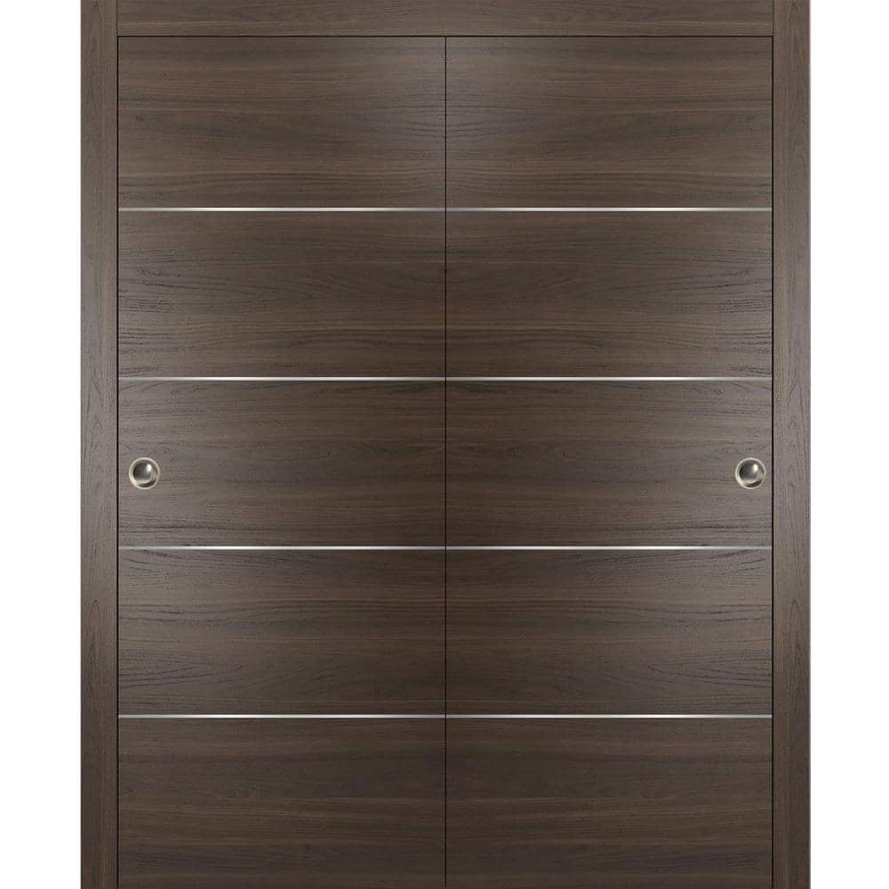 Bypass Closet Doors 72 x 80 inches with Hardware, Planum 0010 Chocolate  Ash, Wheels Pulls Rails
