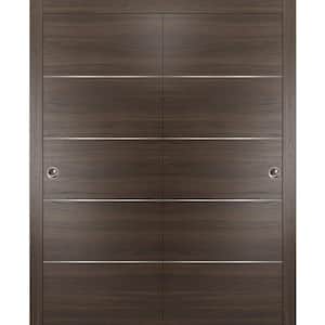 Planum 0020 64 in. x 80 in. Flush Chocolate Ash Finished WoodSliding Door with Closet Bypass Hardware