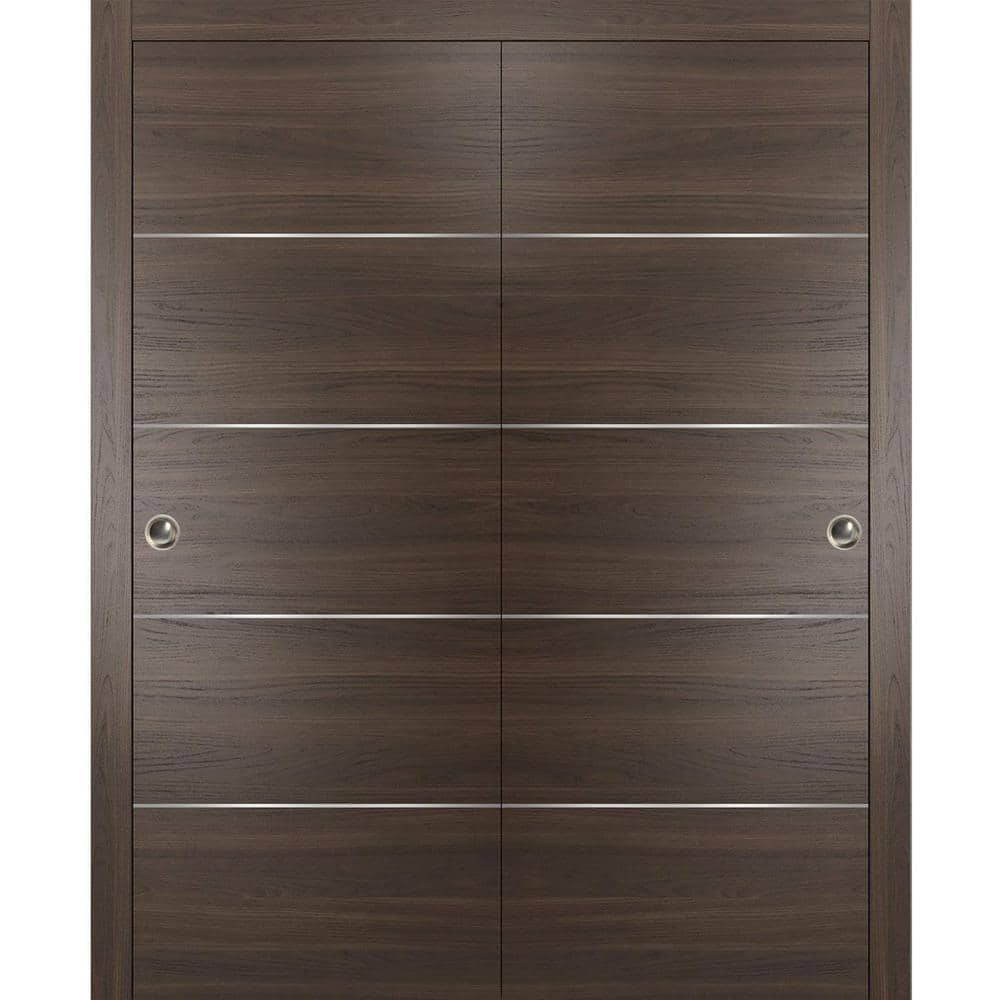 Assembly Required 64 in. x 84 in. Flush Chocolate Ash Finished WoodSliding Door with Closet Bypass Hardware price history on PriceWatchPro