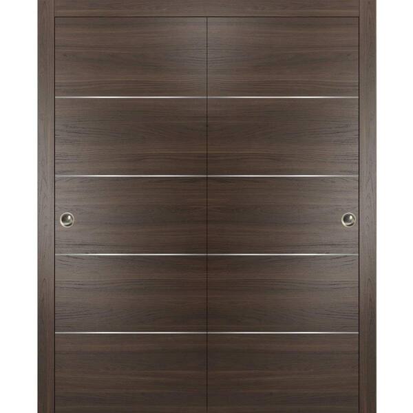 Sartodoors Planum 0020 64 in. x 96 in. Flush Chocolate Ash Finished WoodSliding Door with Closet Bypass Hardware