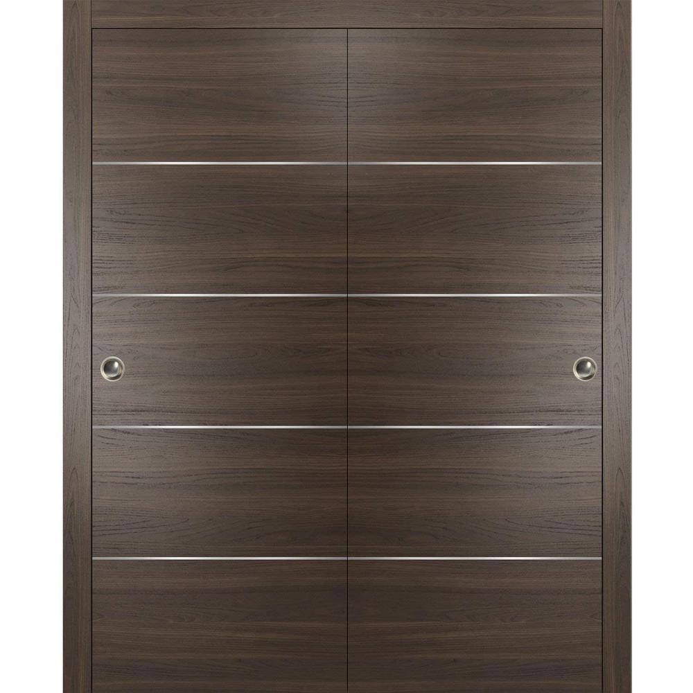 Assembly Required 72 in. x 84 in. Flush Chocolate Ash Finished WoodSliding Door with Closet Bypass Hardware price history on PriceWatchPro