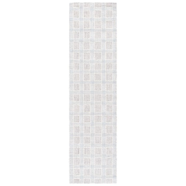 Ebony 2 ft. x 13 ft. Silver/Ivory Geometric Plaid Runner Rug