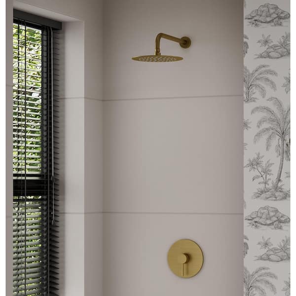 Crozet 1-Spray 10 in. Wall Mount Fixed Shower Head Shower Faucet with High Pressure 1.8 GPM in Brushed Gold