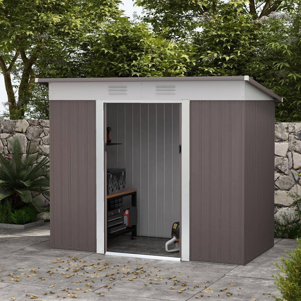 Gray 8 ft. x 4 ft. Galvanized Steel Storage Shed with Windows