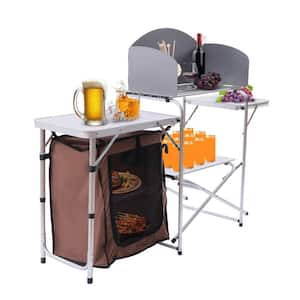 Portable Brown Outdoor Folding Camping Table with Storage