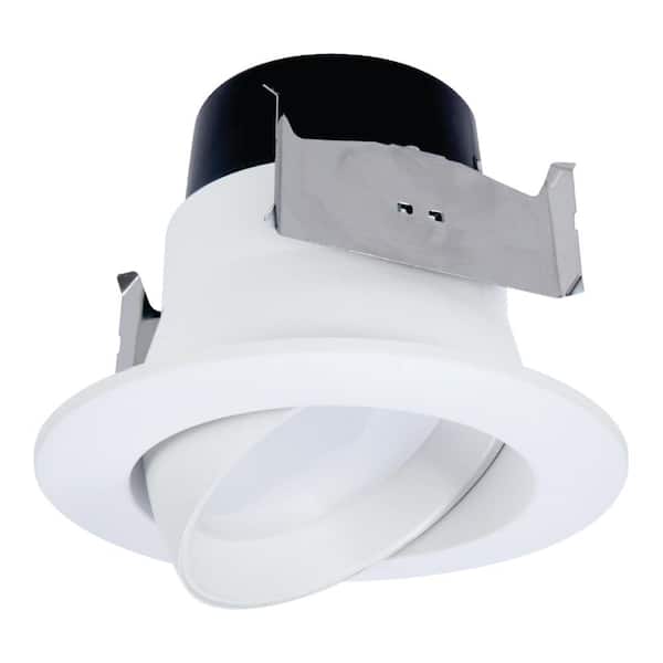 HALO LA 4 in. White Integrated LED Recessed Ceiling Light Fixture Adjustable Gimbal Trim at 2700K Warm White