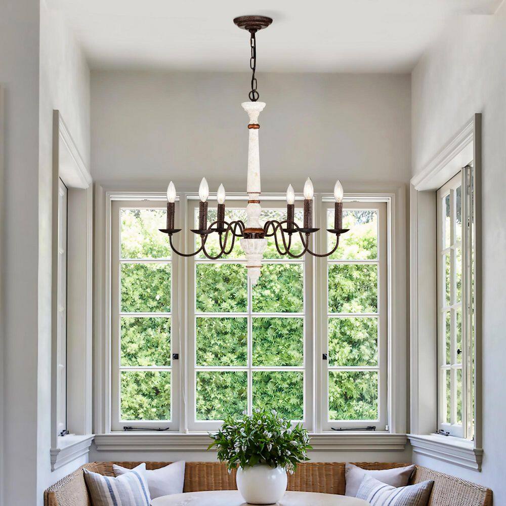 RetroCharm 6-Light Rust and White Distressed Candle-Style Round Chandelier for Dining Room(No Bulbs) price history on PriceWatchPro