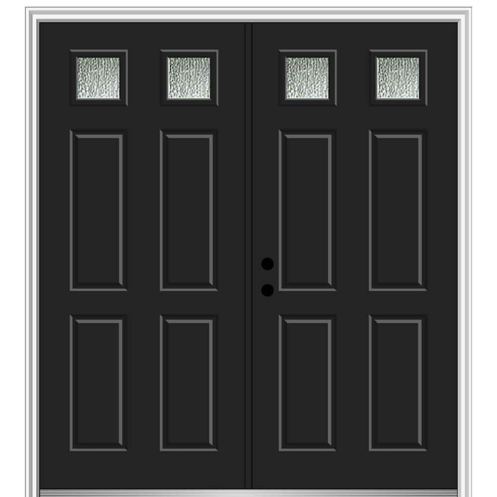 64 in. x 80 in. Right-Hand Inswing Rain Glass Black Fiberglass Prehung Front Door on 4-9/16 in. Frame price history on PriceWatchPro
