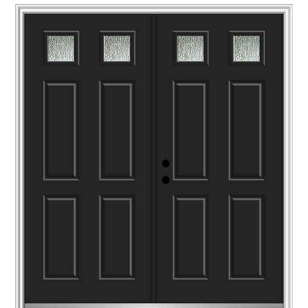 MMI DOOR 64 in. x 80 in. Right-Hand Inswing Rain Glass Black Fiberglass Prehung Front Door on 4-9/16 in. Frame