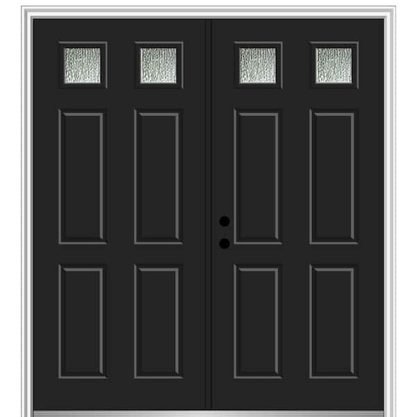 MMI Door 64 in. x 80 in. Right-Hand Inswing Rain Glass Black Fiberglass Prehung Front Door on 6-9/16 in. Frame