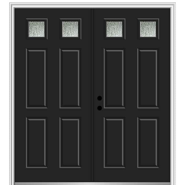 MMI DOOR 68-in x 80-in Low-e Grilles Between The Glass Primed Fiberglass  Center-hinged Right-Hand Inswing Double Patio Door Brickmould Included in  the Patio Doors department at