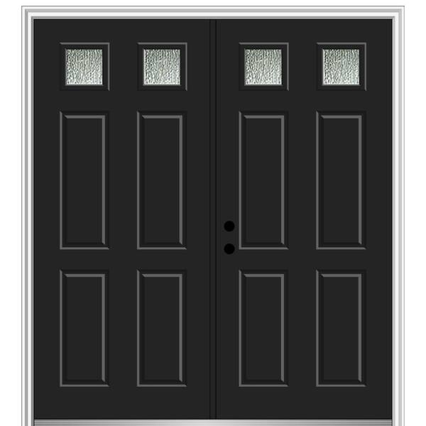 MMI Door 72 in. x 80 in. Right-Hand/Inswing Rain Glass Black Fiberglass Prehung Front Door on 4-9/16 in. Frame