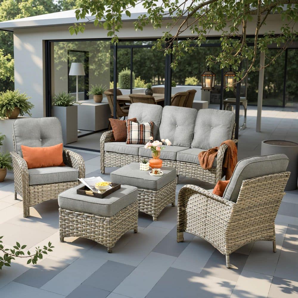Aurora 5 Pieces Wicker Patio Conversation Seating Sofa Set with Dark Gray Cushions price history on PriceWatchPro