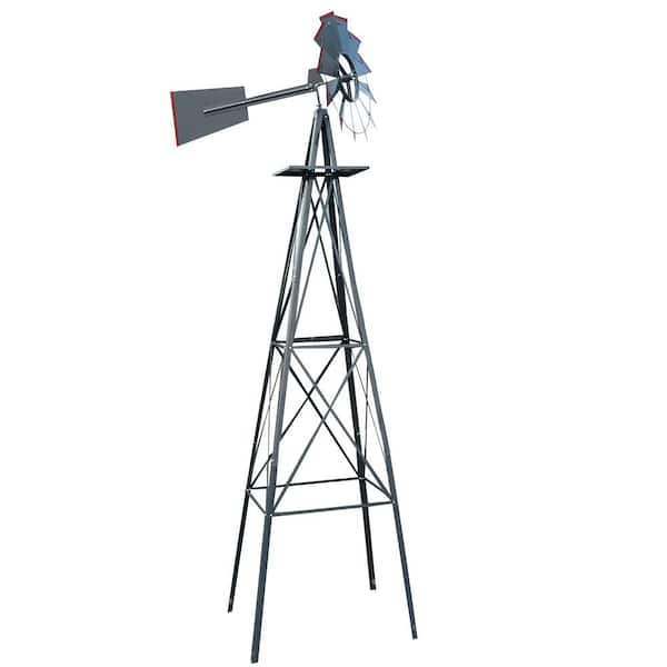 Unbranded 8 ft. Gray Metal Decorative Windmill