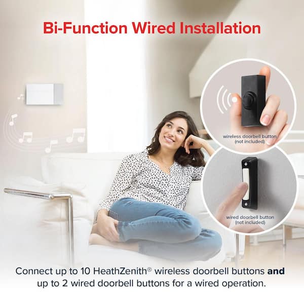 Heath Zenith White Plastic Wired or Wireless Digital Doorbell