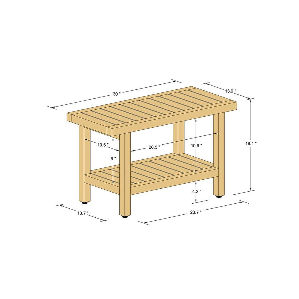Teak Wood 30" Spa Shower Bench with Shelf