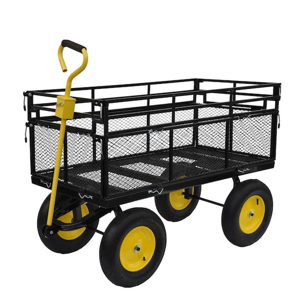 Zeus & Ruta 3 cu. ft. Black and Yellow Metal Utility Garden Cart