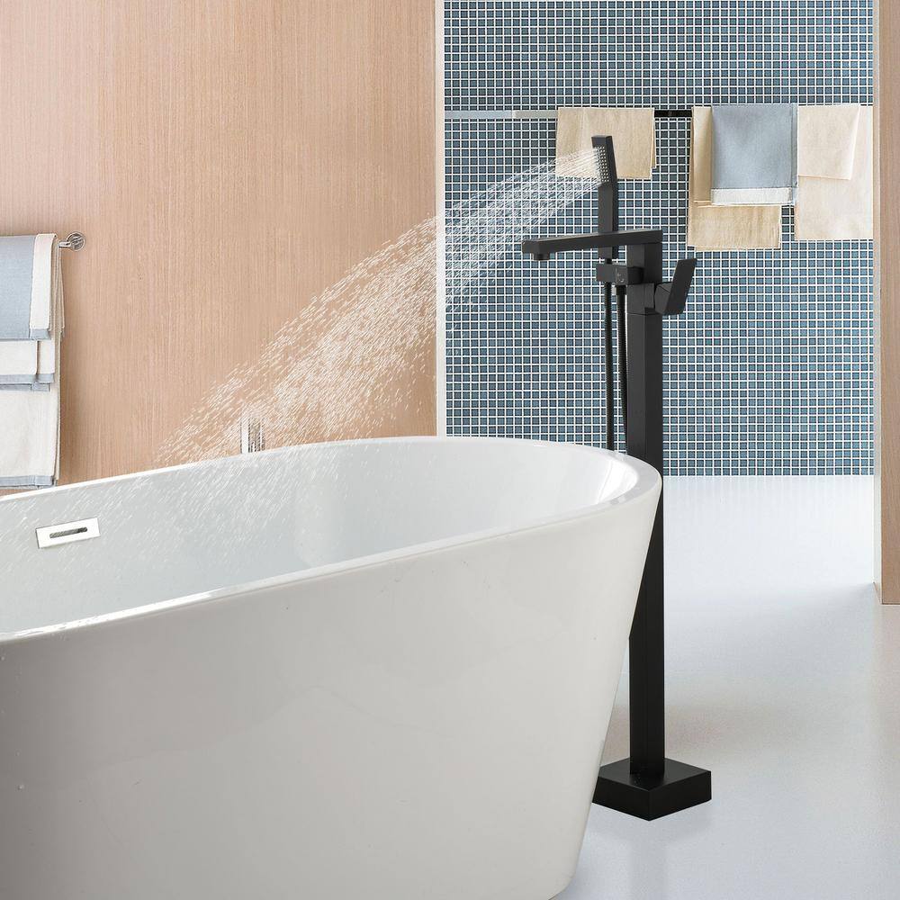 Matte Black Freestanding Floor Mount Tub Faucet with Hand Shower