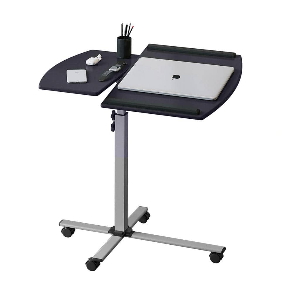 Graphite Adjustable Height Rolling Laptop Cart with Wood Top
