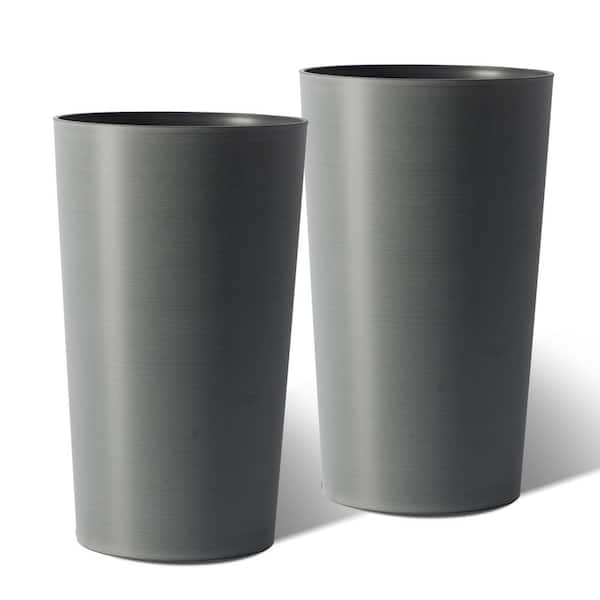 Unbranded 2 Pack Modern Tall Grey Plastic Square Big Tapered Matte Planter  for Indoor/Outdoor (12.8 in. W x 21.7 in. H) KK-W3213P383102
