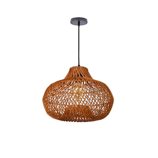 1-Light Drum Rattan Pendant Light with Shade