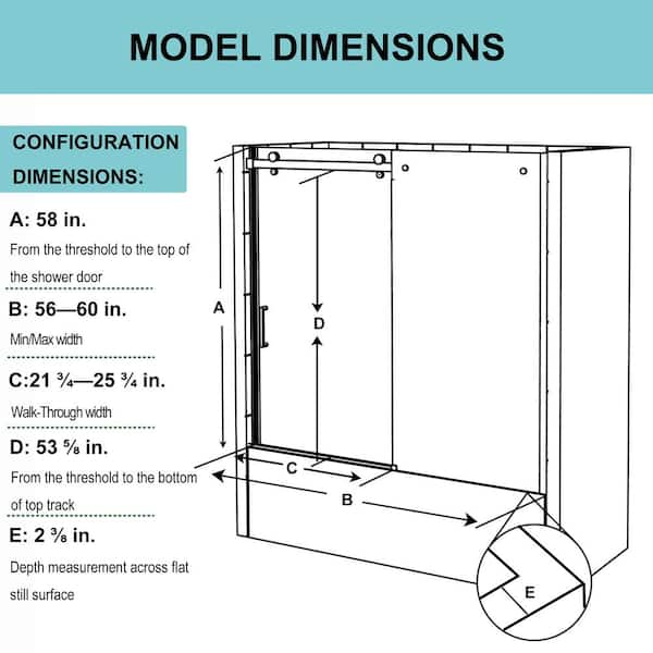 Luxury 56- 60 in. W x 58 in. H Sliding Frameless Tub Door in Matte Black with 5/16 in. Tempered Clear Glass (8mm)