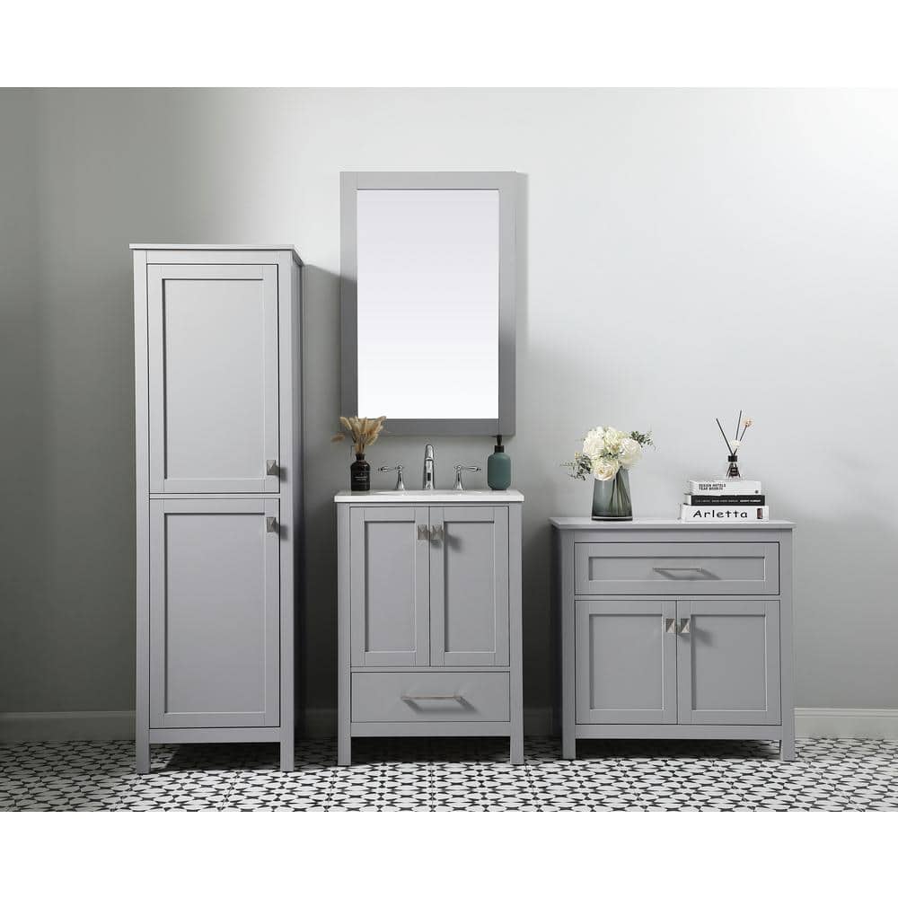 Gray MDF Bathroom Storage Cabinet with Brushed Nickel Hardware